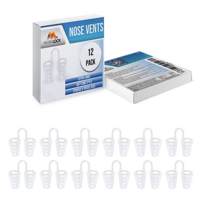 Nose Vent Sinus Relief Dilator (Pack of 12 XL Size) Soft Cone Vents - A Simple Solution for Nasal Snorers - Reusable Snoring Device to Enjoy a Peaceful Night's Sleep - by Mobi Lock